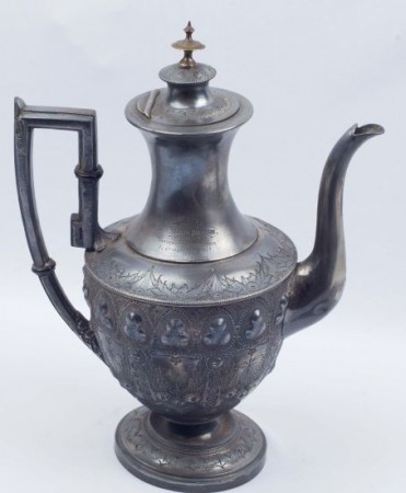 Pewter coffee pot presented to Mrs Paterson, NOM 78/2385